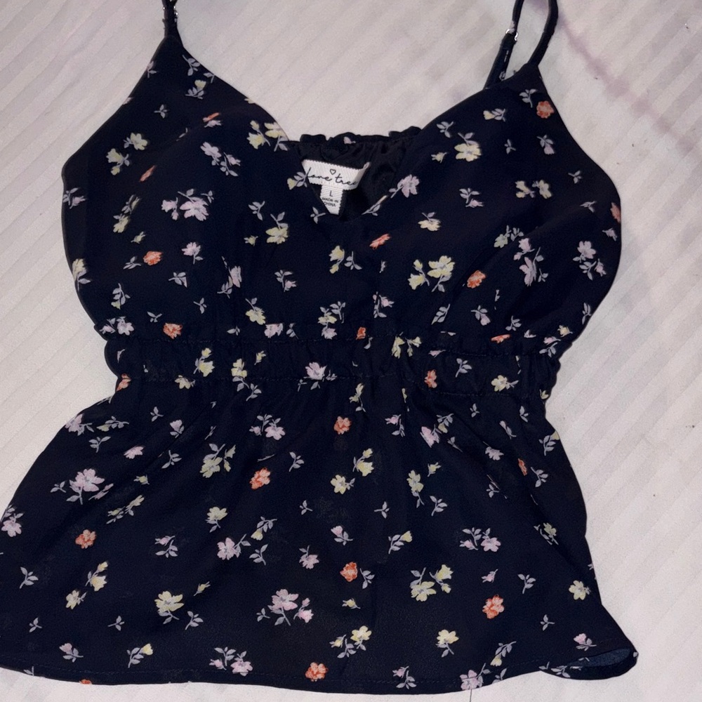 Floral Blue  Sleeveless Top